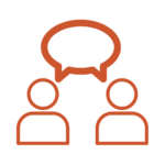 people on the other side of a talking bubble icon